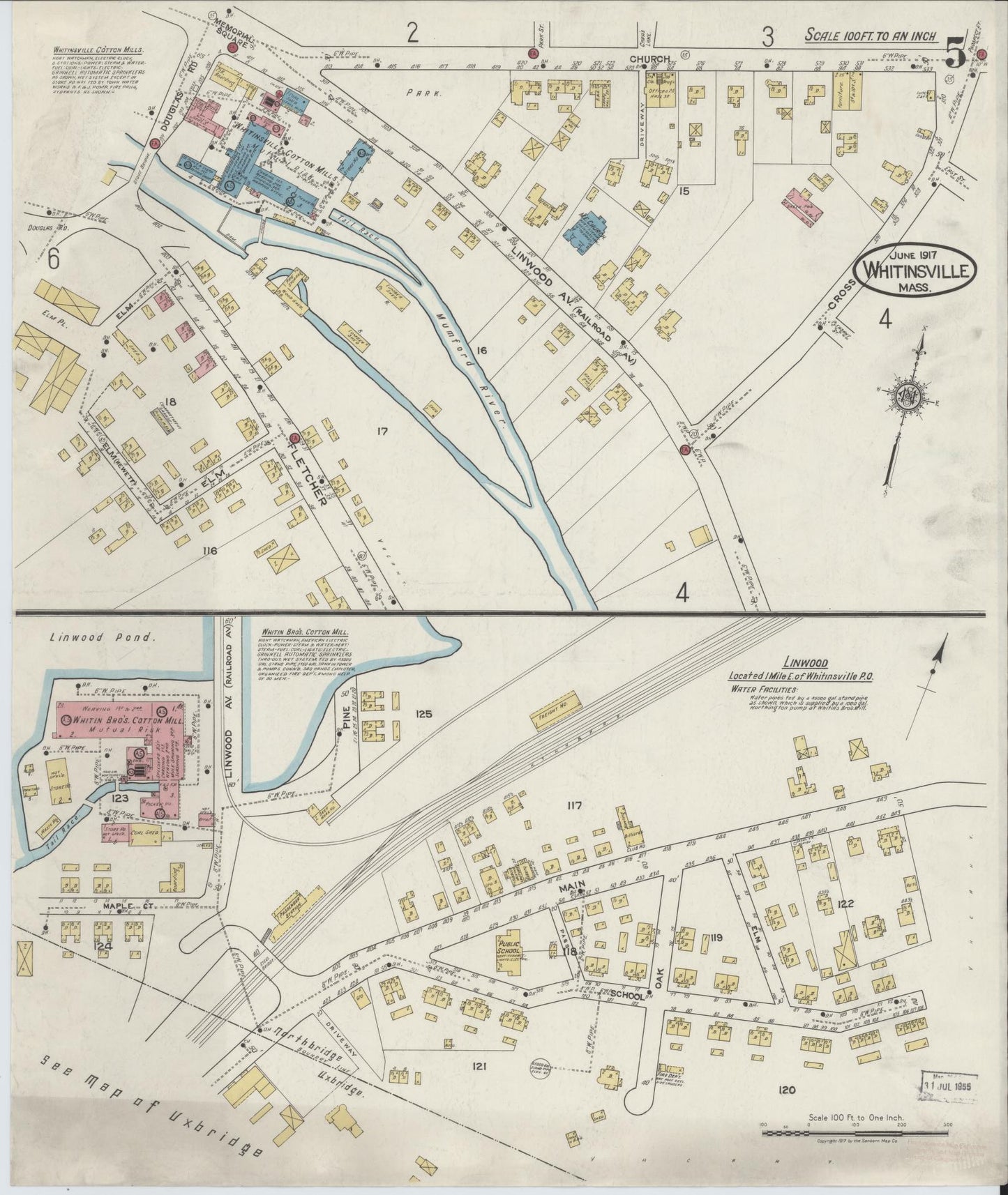 Sanborn Fire Insurance Map from Whitinsville, Worcester County, Massachusetts (1917), Sheet #0005 - Complete Map Set gallery image, historic Sanborn map, vintage wall art, Massachusetts Massachusetts