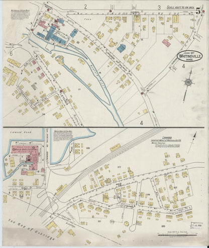 Sanborn Fire Insurance Map from Whitinsville, Worcester County, Massachusetts (1917), Sheet #0005 - Complete Map Set gallery image, historic Sanborn map, vintage wall art, Massachusetts Massachusetts