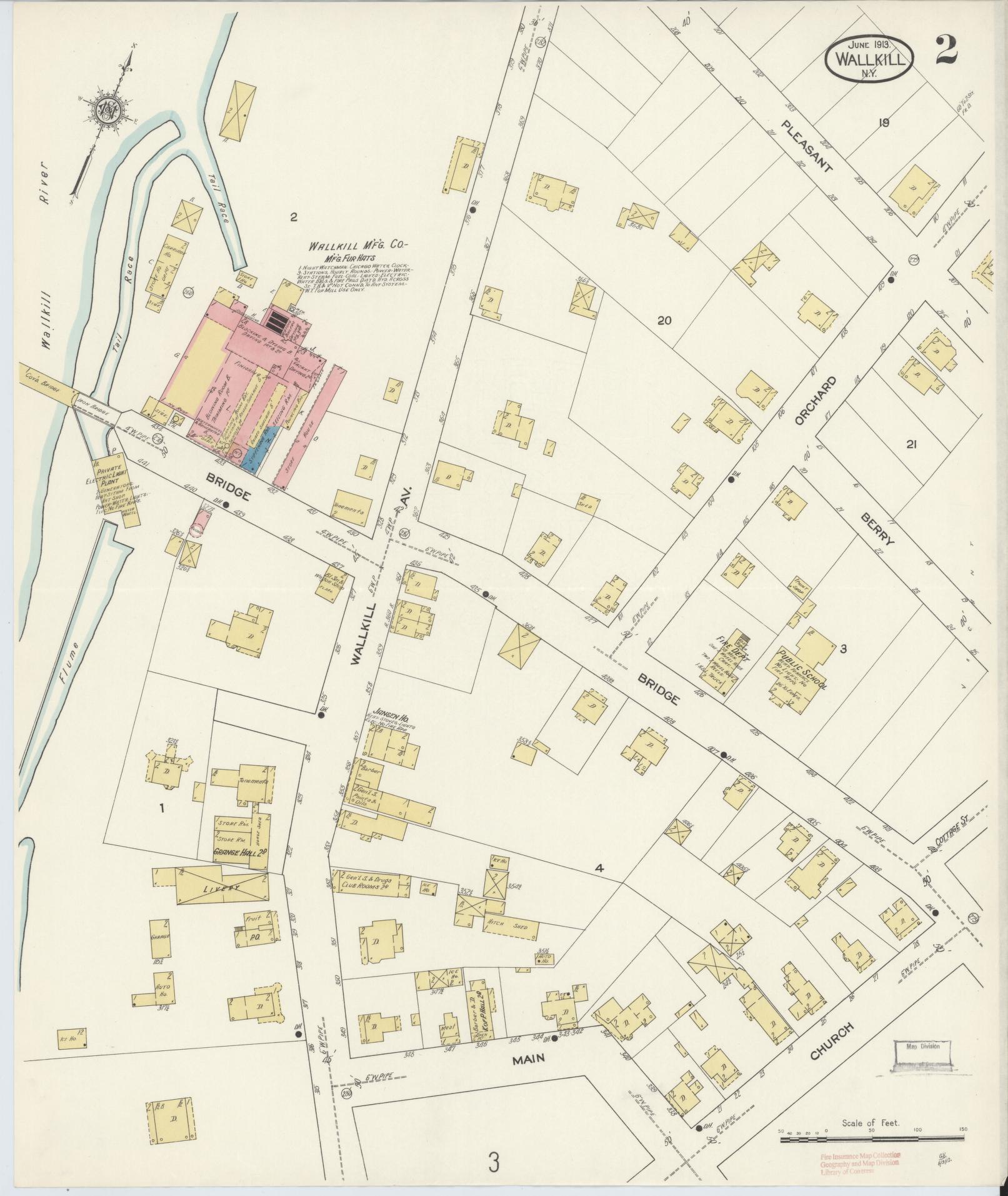 Sanborn Fire Insurance Map from Wallkill, Ulster County, New York (1913), Sheet #0002 - Complete Map Set gallery image, historic Sanborn map, vintage wall art, New York New York