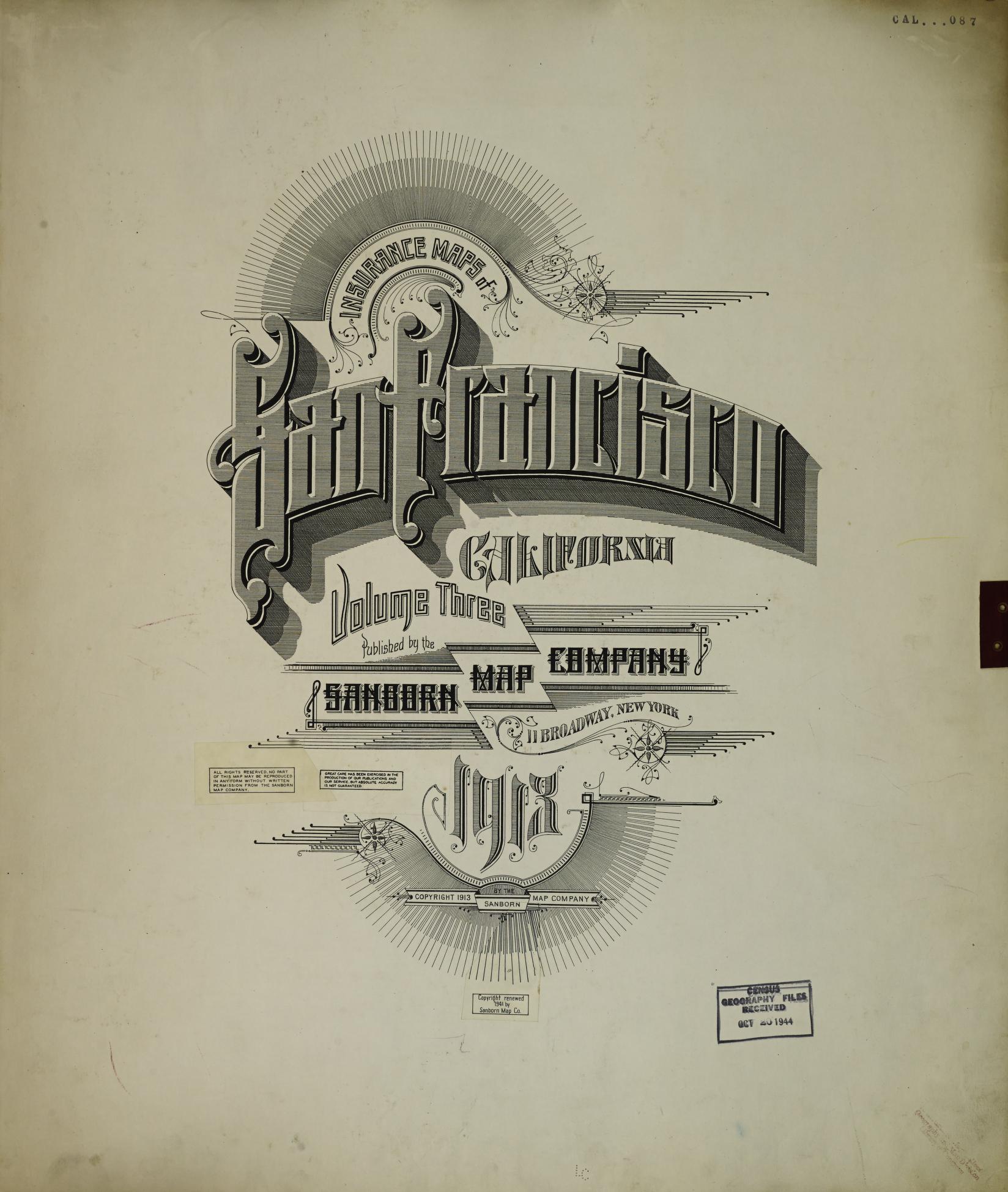 Sanborn Fire Insurance Map from San Francisco, San Francisco County, California (1950), Sheet #0001 - Complete Map Set gallery image, historic Sanborn map, vintage wall art, California California