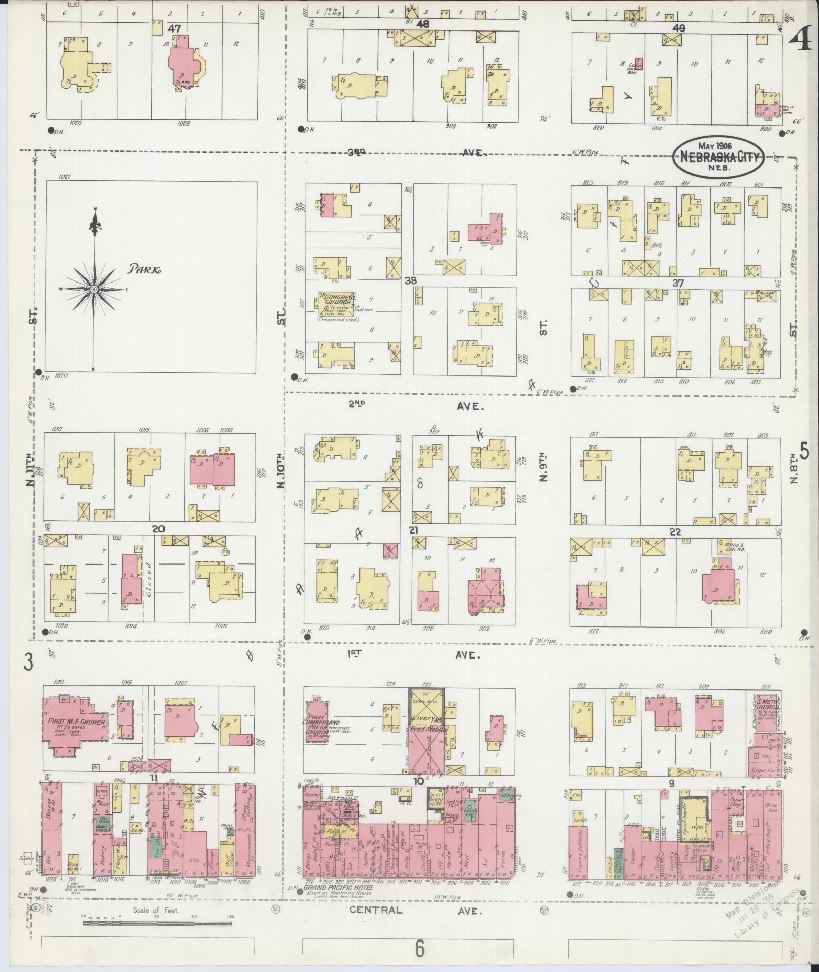 Sanborn Fire Insurance Map from Nebraska City, Otoe County, Nebraska (1906), Sheet #0004 - Historic Sanborn Fire Insurance Map Print, vintage old map wall art, antique decor, genealogy gift, Nebraska Nebraska map