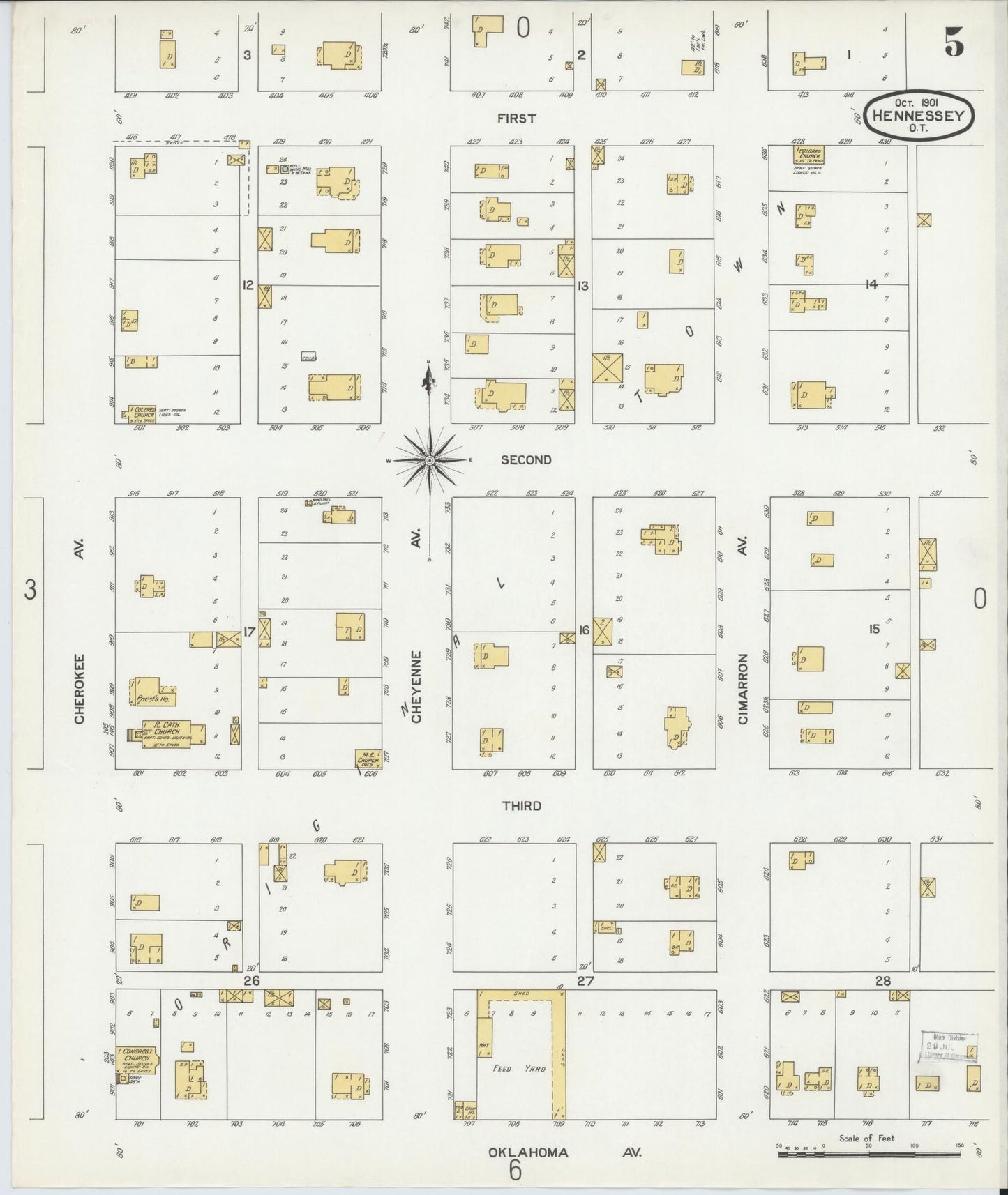 Sanborn Fire Insurance Map from Hennessey, Kingfisher County, Oklahoma (1901), Sheet #0005 - Historic Sanborn Fire Insurance Map Print, vintage old map wall art, antique decor, genealogy gift, Oklahoma Oklahoma map