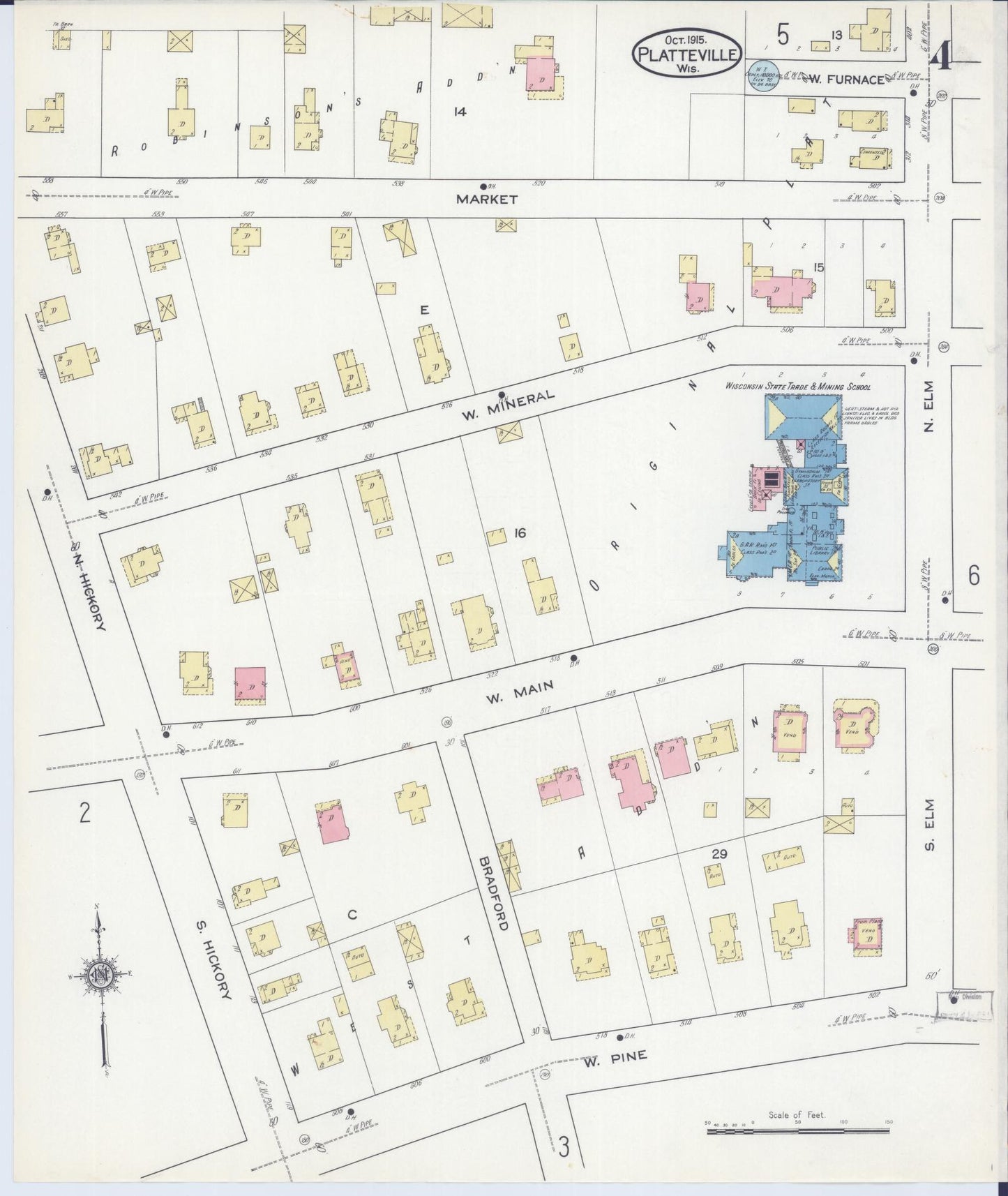 Sanborn Fire Insurance Map from Platteville, Grant County, Wisconsin (1915), Sheet #0004 - Complete Map Set gallery image, historic Sanborn map, vintage wall art, Wisconsin Wisconsin