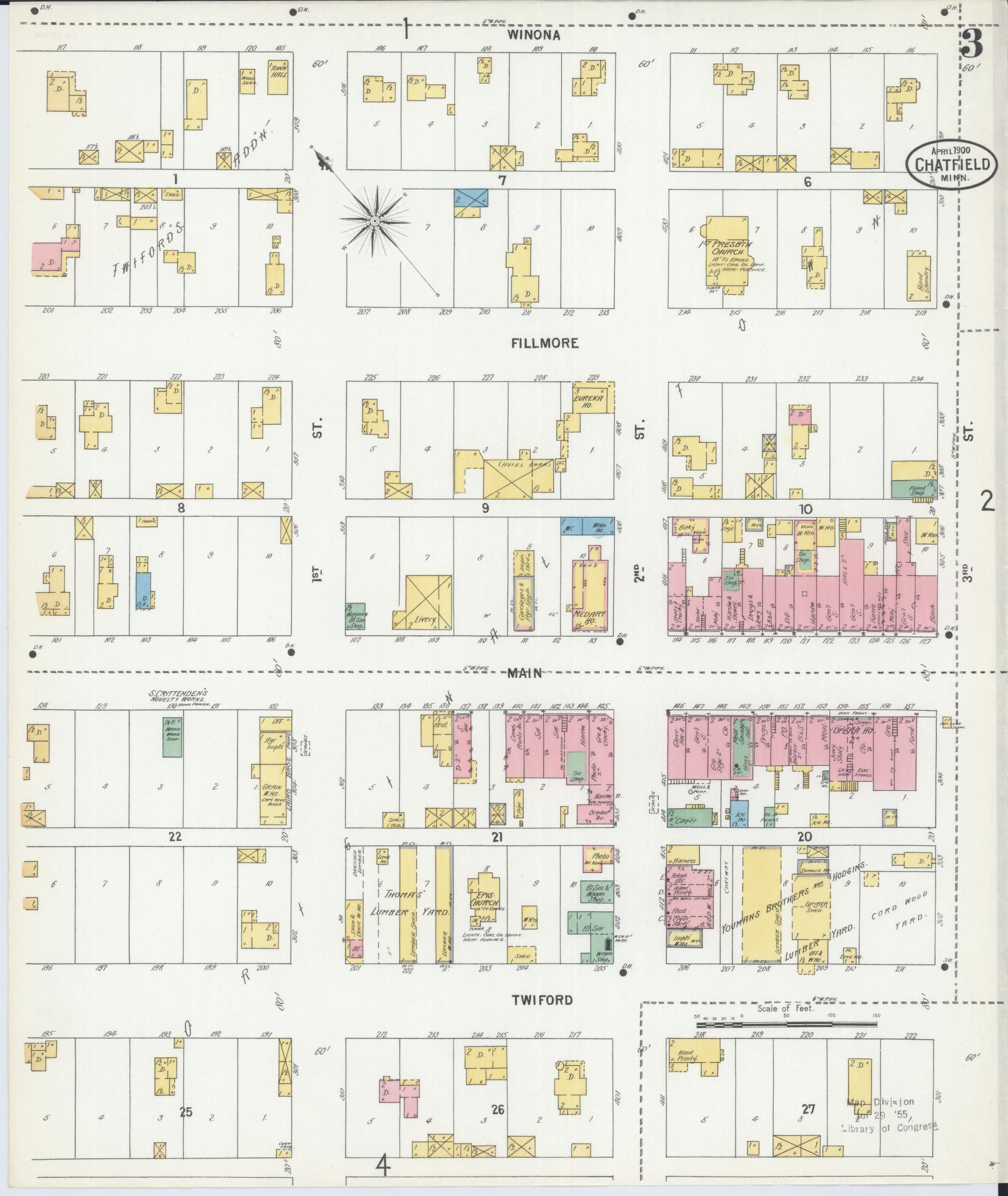Sanborn Fire Insurance Map from Chatfield, Fillmore And Olmsted Counties, Minnesota (1900), Sheet #0003 - Complete Map Set gallery image, historic Sanborn map, vintage wall art, Minnesota Minnesota