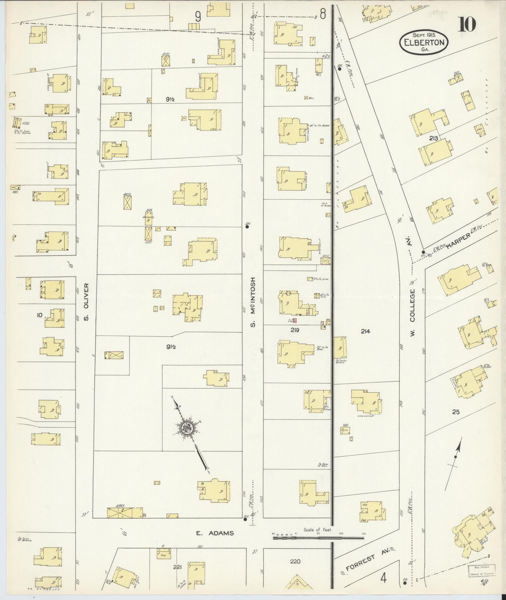 Sanborn Fire Insurance Map from Elberton, Elbert County, Georgia (1913), Sheet #0010 - Complete Map Set gallery image, historic Sanborn map, vintage wall art, Georgia Georgia