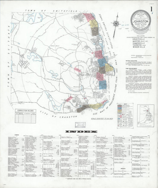 Sanborn Fire Insurance Map from Johnston, Providence County, Rhode Island (1945), Sheet #0001 - Historic Sanborn Fire Insurance Map Print, vintage old map wall art, antique decor, genealogy gift, Rhode Island Rhode Island map