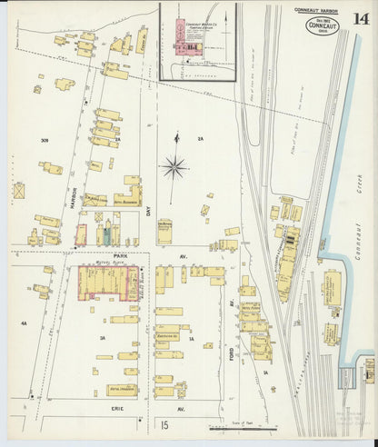Sanborn Fire Insurance Map from Conneaut, Ashtabula County, Ohio (1902), Sheet #0014 - Historic Sanborn Fire Insurance Map Print, vintage old map wall art, antique decor, genealogy gift, Ohio Ohio map