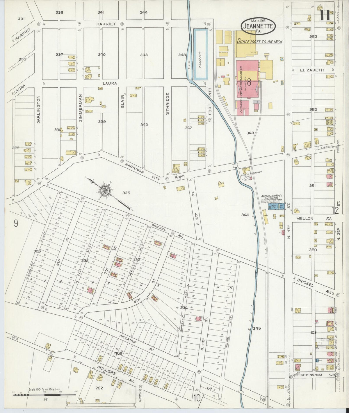Sanborn Fire Insurance Map from Jeannette, Westmoreland County, Pennsylvania (1916), Sheet #0011 - Complete Map Set gallery image, historic Sanborn map, vintage wall art, Pennsylvania Pennsylvania