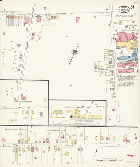 Sanborn Fire Insurance Map from Newark, New Castle County, Delaware (1922), Sheet #0009 - Historic Sanborn Fire Insurance Map Print, vintage old map wall art, antique decor, genealogy gift, Delaware Delaware map