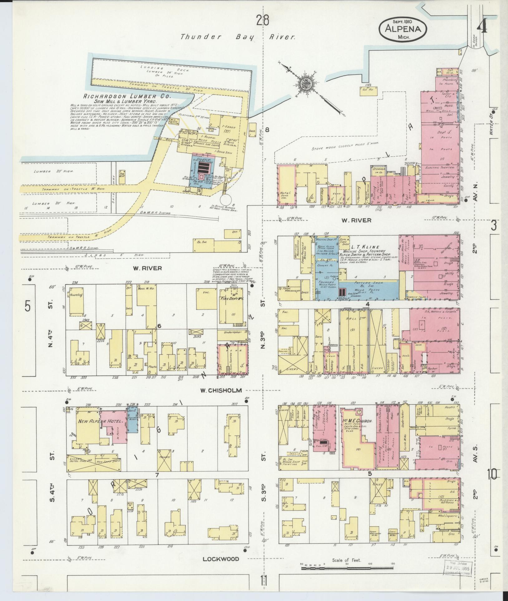 Sanborn Fire Insurance Map from Alpena, Alpena County, Michigan (1910), Sheet #0004 - Complete Map Set gallery image, historic Sanborn map, vintage wall art, Michigan Michigan