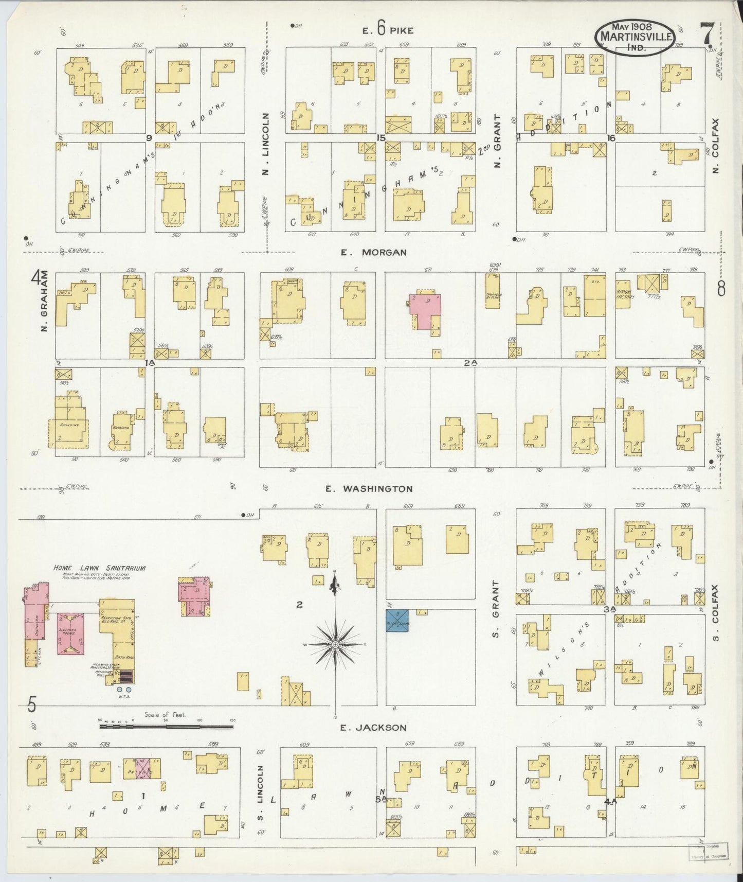 Sanborn Fire Insurance Map from Martinsville, Morgan County, Indiana (1908), Sheet #0007 - Historic Sanborn Fire Insurance Map Print, vintage old map wall art, antique decor, genealogy gift, Indiana Indiana map