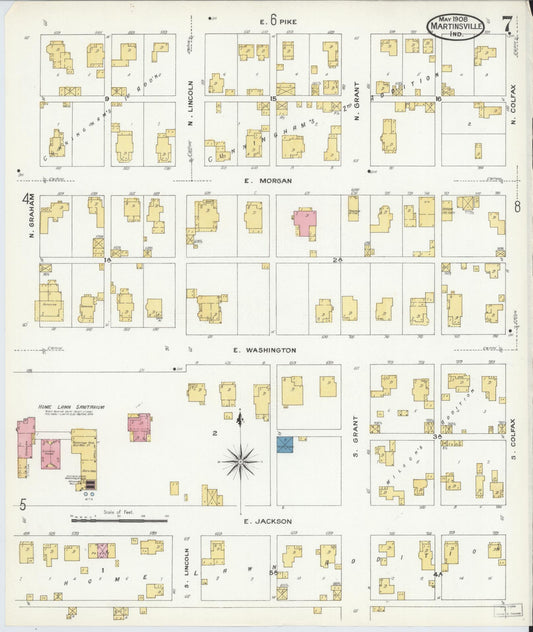 Sanborn Fire Insurance Map from Martinsville, Morgan County, Indiana (1908), Sheet #0007 - Historic Sanborn Fire Insurance Map Print, vintage old map wall art, antique decor, genealogy gift, Indiana Indiana map