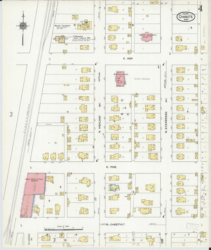 Sanborn Fire Insurance Map from Chanute, Neosho County, Kansas (1911), Sheet #0004 - Complete Map Set gallery image, historic Sanborn map, vintage wall art, Kansas Kansas