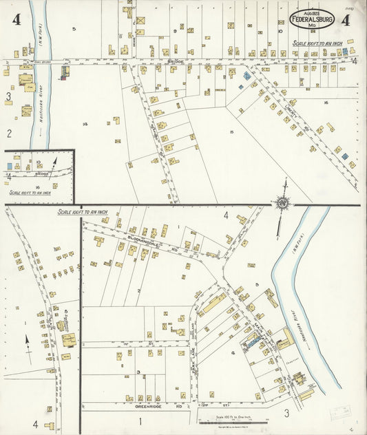 Sanborn Fire Insurance Map from Federalsburg, Caroline County, Maryland (1923), Sheet #0004 - Historic Sanborn Fire Insurance Map Print, vintage old map wall art, antique decor, genealogy gift, Maryland Maryland map