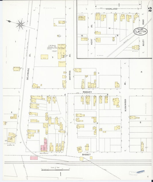 Sanborn Fire Insurance Map from Clayton, Kent County, Delaware (1904), Sheet #0002 - Historic Sanborn Fire Insurance Map Print, vintage old map wall art, antique decor, genealogy gift, Delaware Delaware map