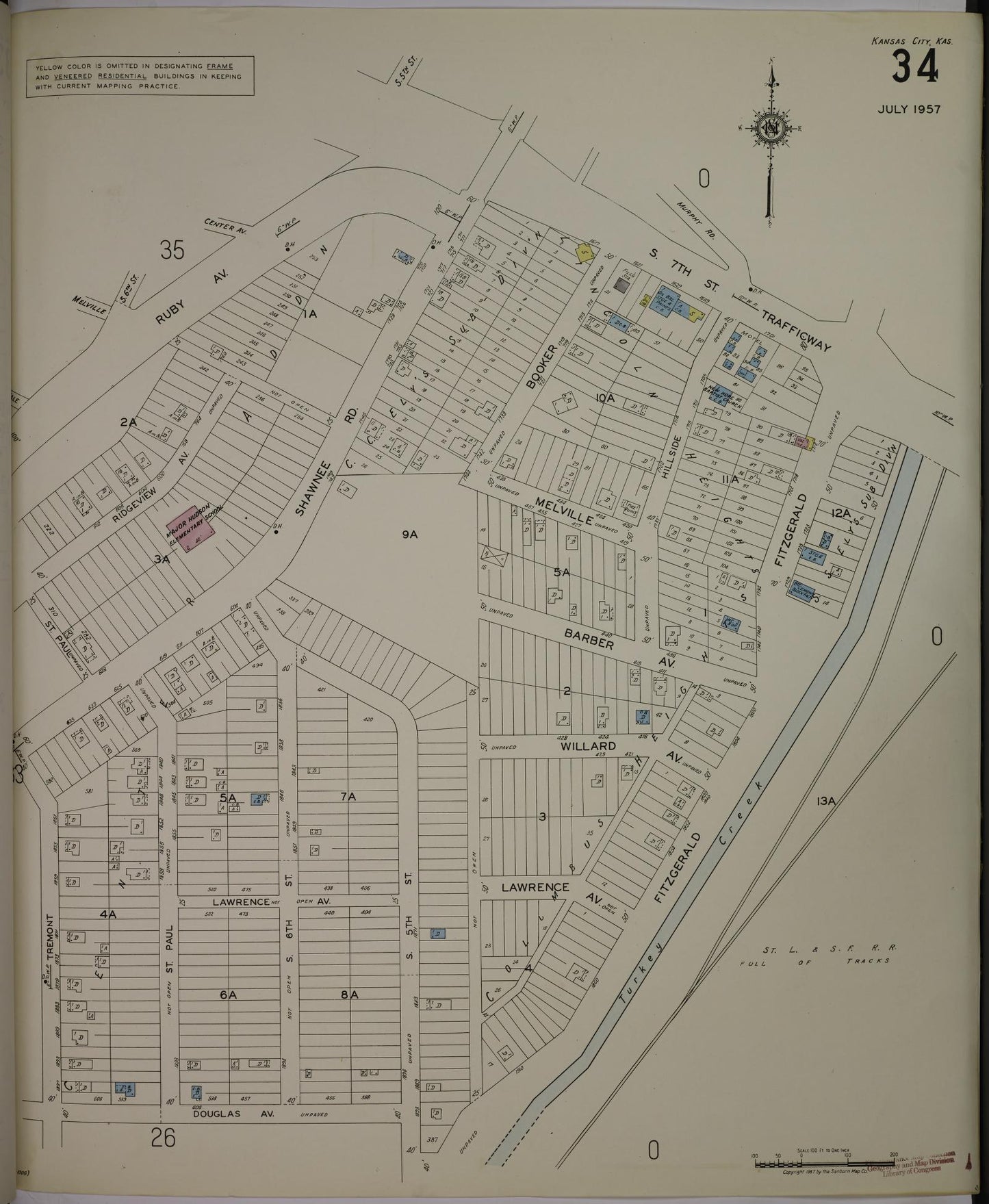 Sanborn Fire Insurance Map from Kansas City, Wyandotte County, Kansas (1957), Sheet #0034 - Complete Map Set gallery image, historic Sanborn map, vintage wall art, Kansas Kansas