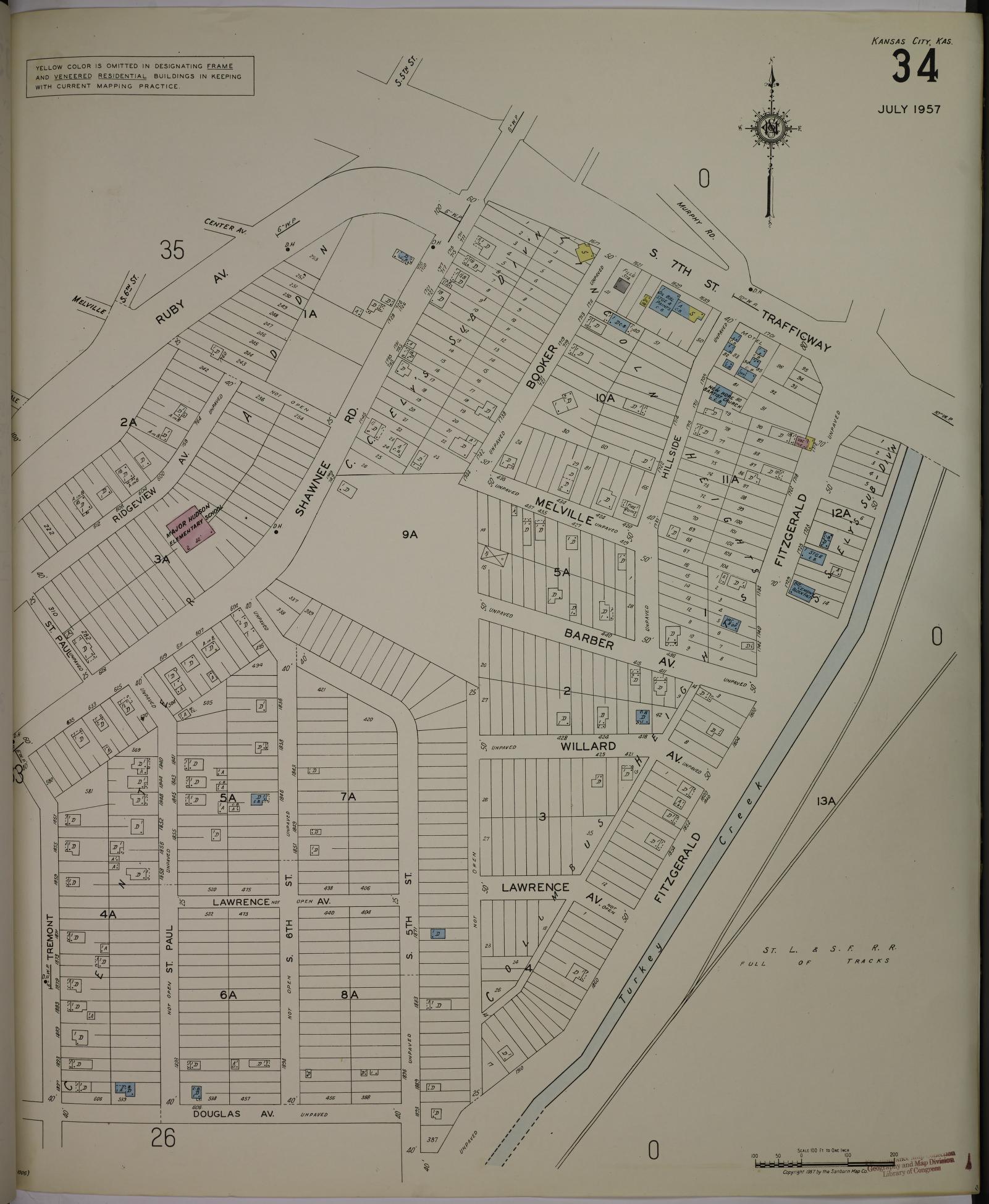 Sanborn Fire Insurance Map from Kansas City, Wyandotte County, Kansas (1957), Sheet #0034 - Complete Map Set gallery image, historic Sanborn map, vintage wall art, Kansas Kansas