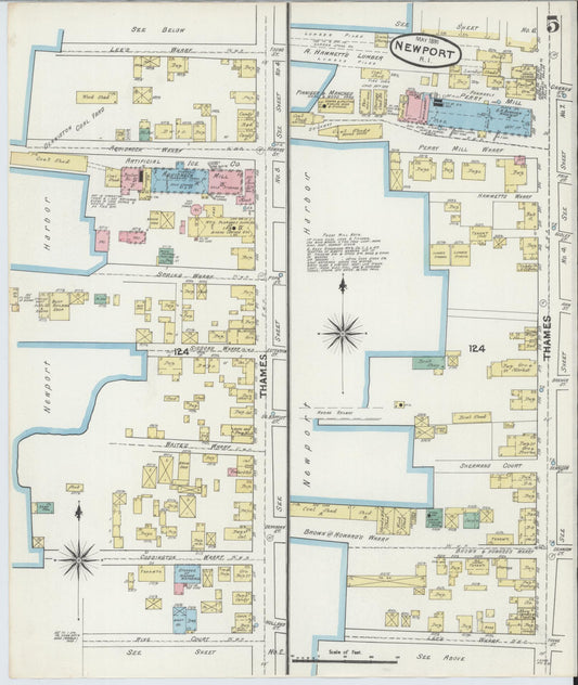 Sanborn Fire Insurance Map from Newport, Newport County, Rhode Island (1891), Sheet #0005 - Historic Sanborn Fire Insurance Map Print, vintage old map wall art, antique decor, genealogy gift, Rhode Island Rhode Island map
