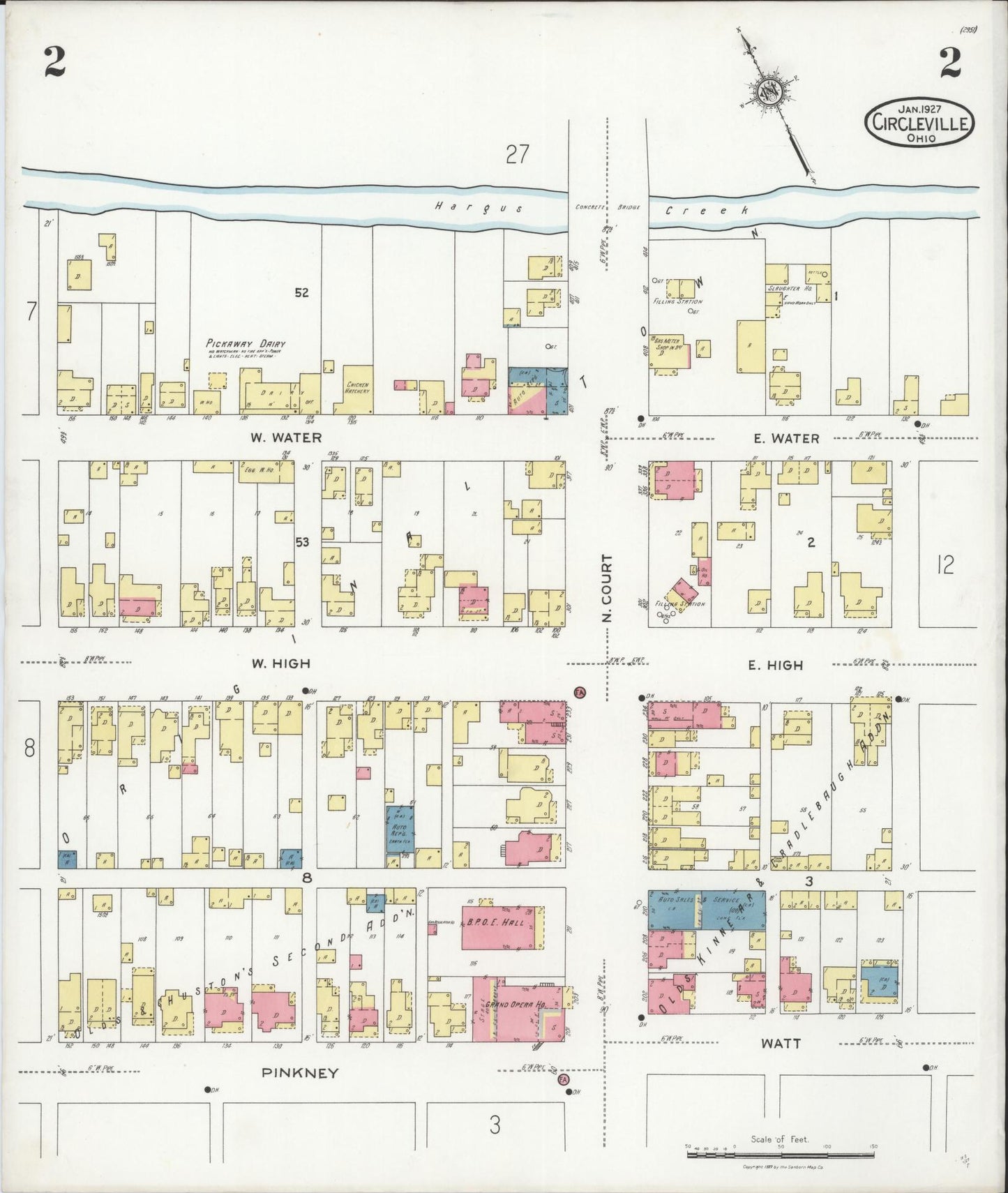 Sanborn Fire Insurance Map from Circleville, Pickaway County, Ohio (1927), Sheet #0002 - Historic Sanborn Fire Insurance Map Print, vintage old map wall art, antique decor, genealogy gift, Ohio Ohio map