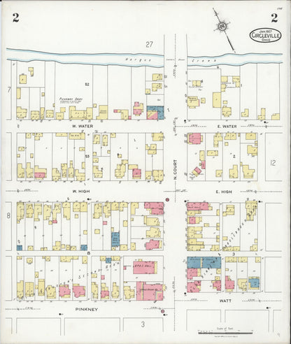 Sanborn Fire Insurance Map from Circleville, Pickaway County, Ohio (1927), Sheet #0002 - Historic Sanborn Fire Insurance Map Print, vintage old map wall art, antique decor, genealogy gift, Ohio Ohio map