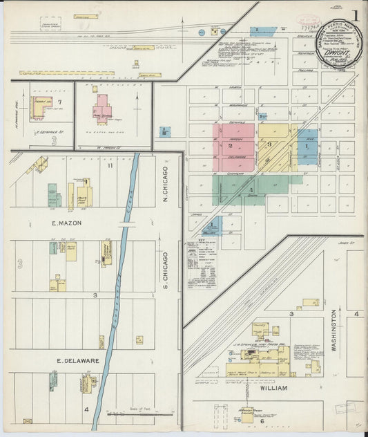 Sanborn Fire Insurance Map from Dwight, Livingston County, Illinois (1892), Sheet #0001 - Complete Map Set gallery image, historic Sanborn map, vintage wall art, Illinois Illinois