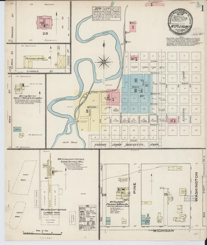 Sanborn Fire Insurance Map from Mount Pleasant, Isabella County, Michigan (1884), Sheet #0001 - Historic Sanborn Fire Insurance Map Print, vintage old map wall art, antique decor, genealogy gift, Michigan Michigan map