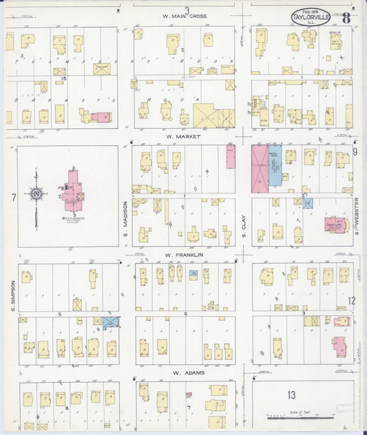 Sanborn Fire Insurance Map from Taylorville, Christian County, Illinois (1914), Sheet #0008 - Historic Sanborn Fire Insurance Map Print, vintage old map wall art, antique decor, genealogy gift, Illinois Illinois map
