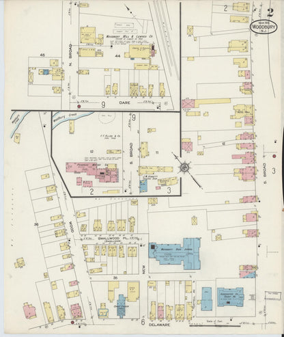 Sanborn Fire Insurance Map from Woodbury, Gloucester County, New Jersey (1915), Sheet #0002 - Complete Map Set gallery image, historic Sanborn map, vintage wall art, New Jersey New Jersey