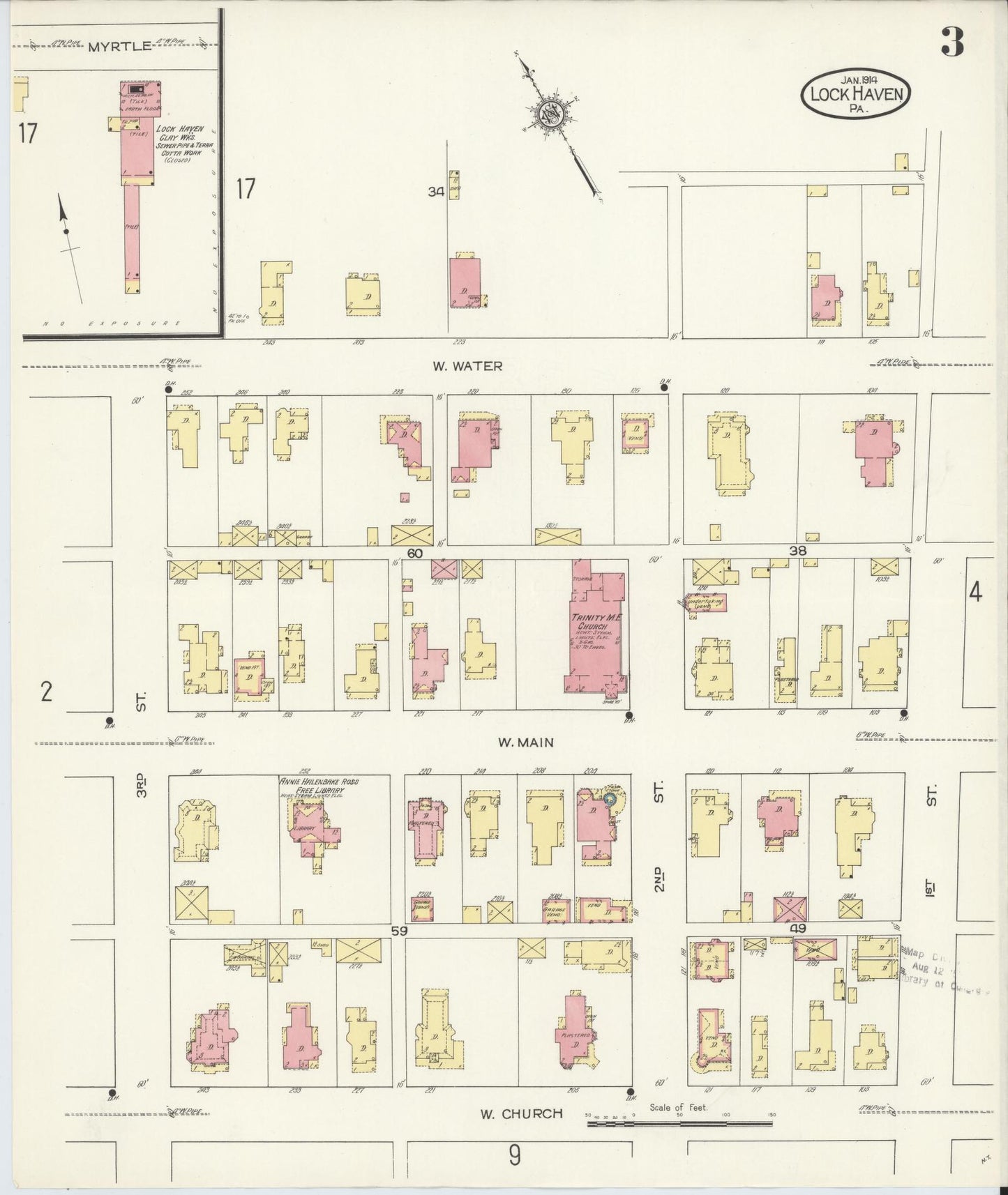 Sanborn Fire Insurance Map from Lock Haven, Clinton County, Pennsylvania (1914), Sheet #0003 - Historic Sanborn Fire Insurance Map Print, vintage old map wall art, antique decor, genealogy gift, Pennsylvania Pennsylvania map