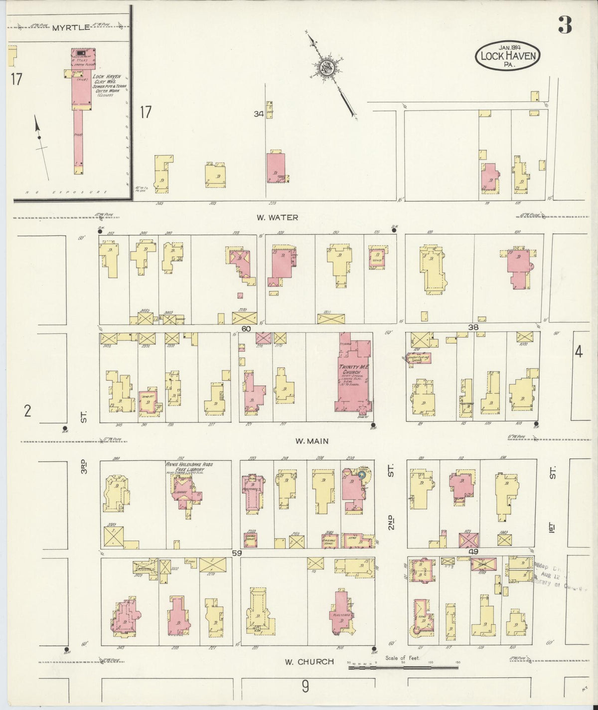 Sanborn Fire Insurance Map from Lock Haven, Clinton County, Pennsylvania (1914), Sheet #0003 - Historic Sanborn Fire Insurance Map Print, vintage old map wall art, antique decor, genealogy gift, Pennsylvania Pennsylvania map