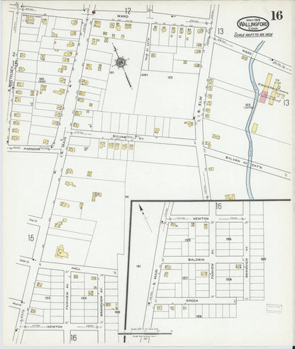 Sanborn Fire Insurance Map from Wallingford, New Haven County, Connecticut (1919), Sheet #0016 - Complete Map Set gallery image, historic Sanborn map, vintage wall art, Connecticut Connecticut