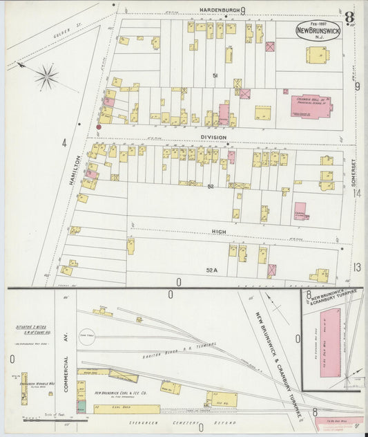 Sanborn Fire Insurance Map from New Brunswick, Middlesex County, New Jersey (1897), Sheet #0008 - Historic Sanborn Fire Insurance Map Print, vintage old map wall art, antique decor, genealogy gift, New Jersey New Jersey map