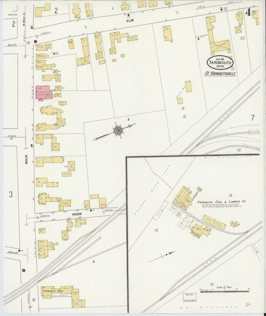 Sanborn Fire Insurance Map from Yarmouth, Cumberland County, Maine (1911), Sheet #0004 - Historic Sanborn Fire Insurance Map Print, vintage old map wall art, antique decor, genealogy gift, Maine Maine map