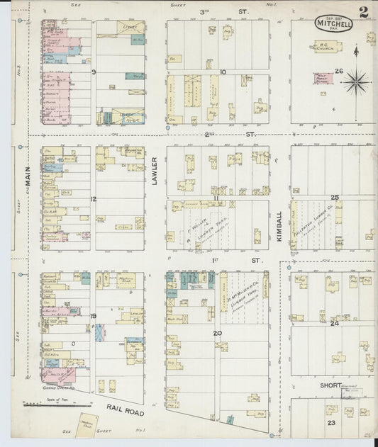 Sanborn Fire Insurance Map from Mitchell, Davison County, South Dakota (1887), Sheet #0002 - Historic Sanborn Fire Insurance Map Print, vintage old map wall art, antique decor, genealogy gift, South Dakota South Dakota map