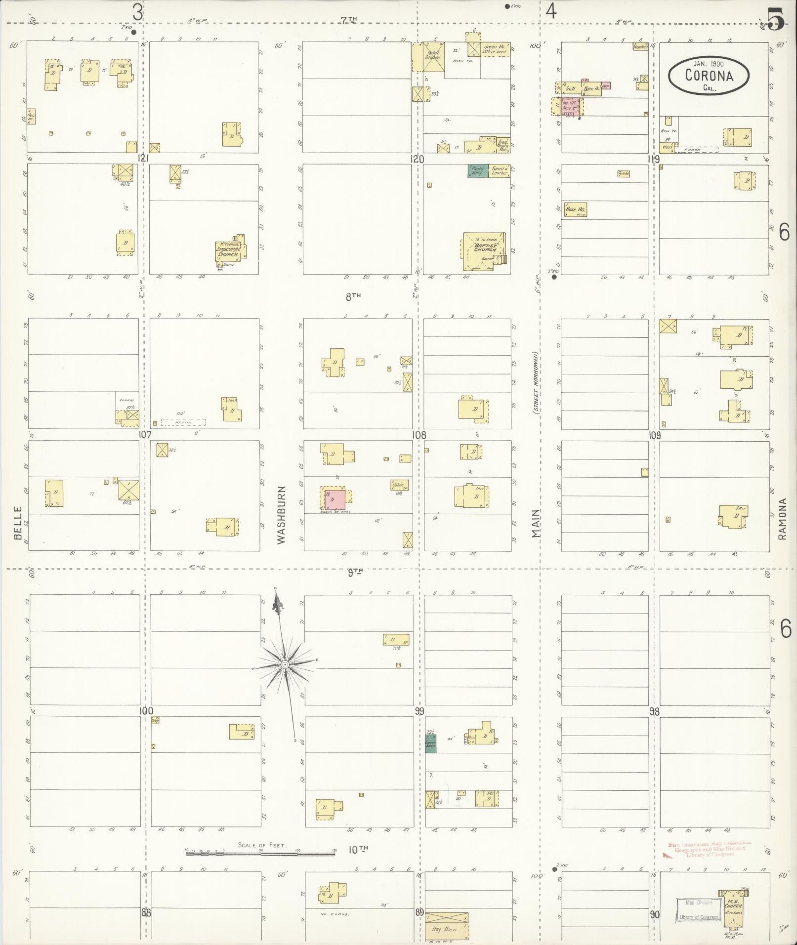 Sanborn Fire Insurance Map from Corona, Riverside County, California (1900), Sheet #0005 - Complete Map Set gallery image, historic Sanborn map, vintage wall art, California California