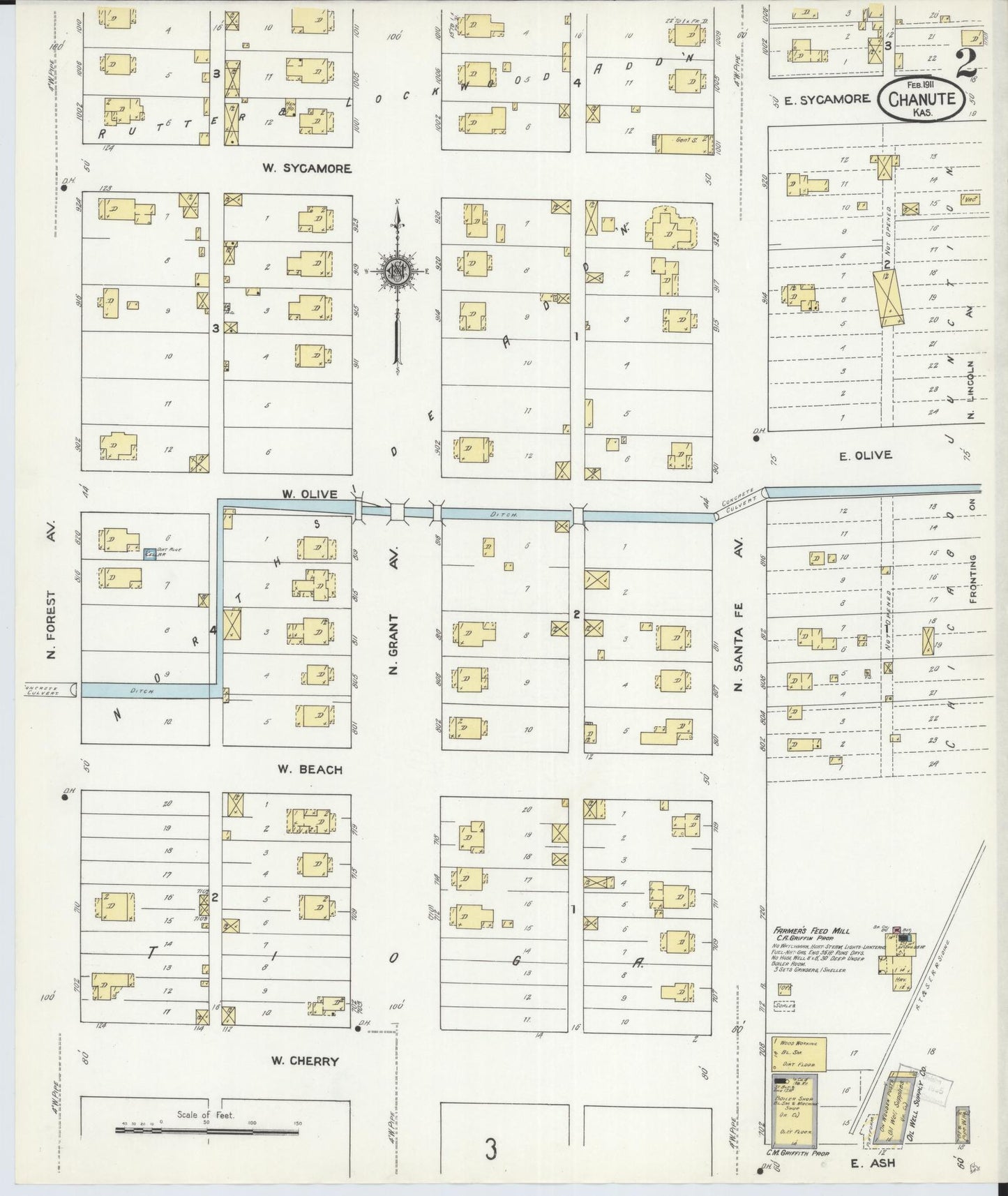 Sanborn Fire Insurance Map from Chanute, Neosho County, Kansas (1911), Sheet #0002 - Historic Sanborn Fire Insurance Map Print, vintage old map wall art, antique decor, genealogy gift, Kansas Kansas map