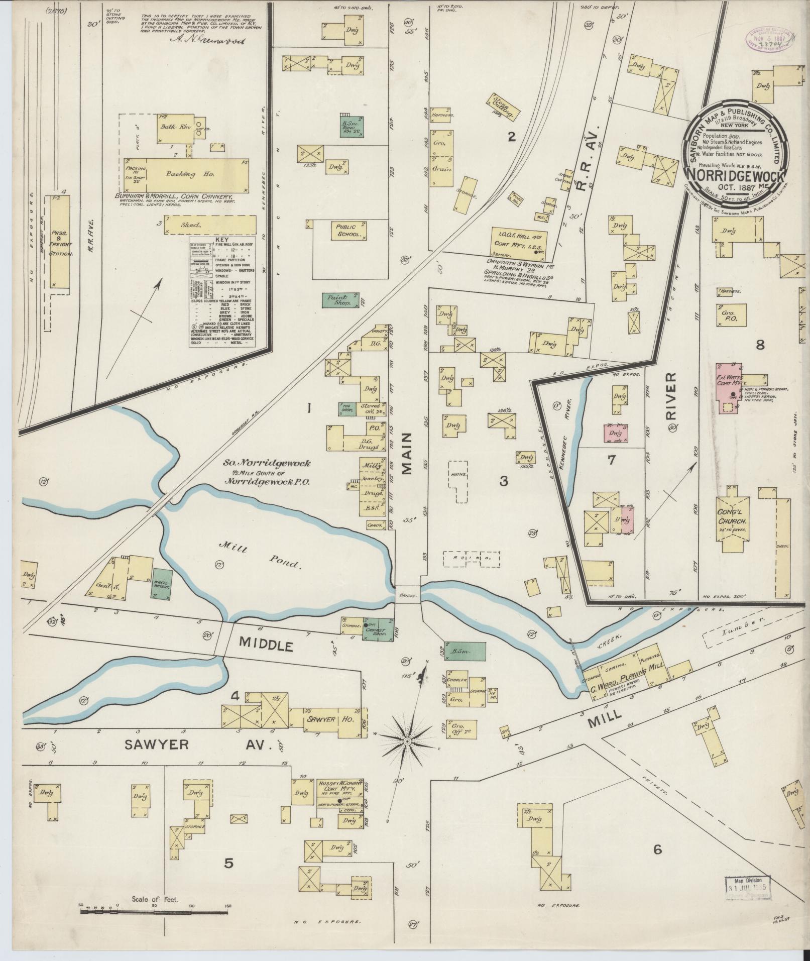 Sanborn Fire Insurance Map from Norridgewock, Somerset County, Maine. (1887) – Historic Sanborn Fire Insurance Map Print