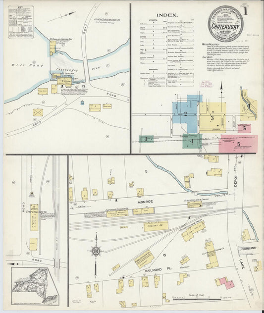 Sanborn Fire Insurance Map from Chateaugay, Franklin County, New York (1912), Sheet #0001 - Historic Sanborn Fire Insurance Map Print, vintage old map wall art, antique decor, genealogy gift, New York New York map