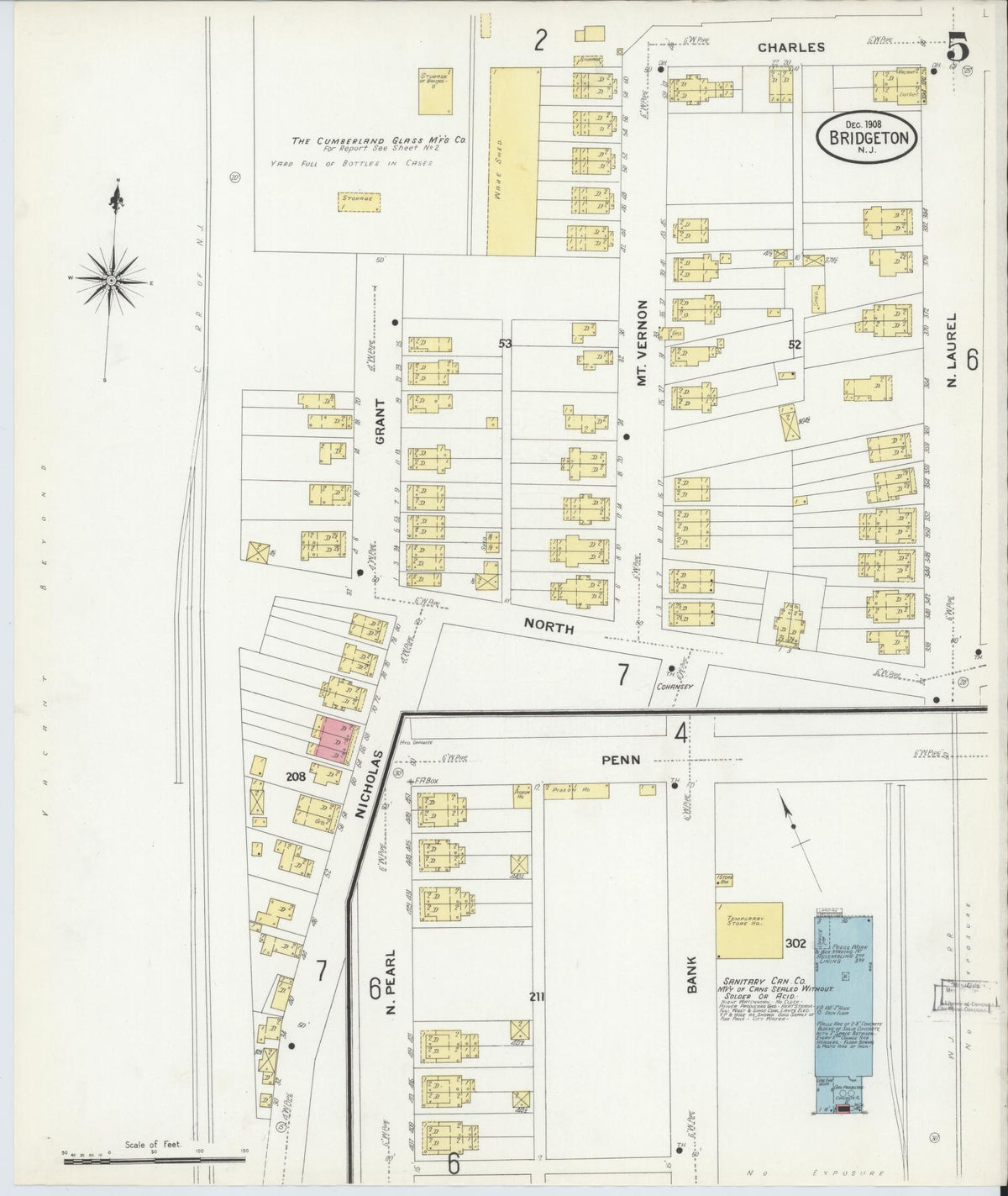 Sanborn Fire Insurance Map from Bridgeton, Cumberland County, New Jersey (1908), Sheet #0005 - Complete Map Set gallery image, historic Sanborn map, vintage wall art, New Jersey New Jersey