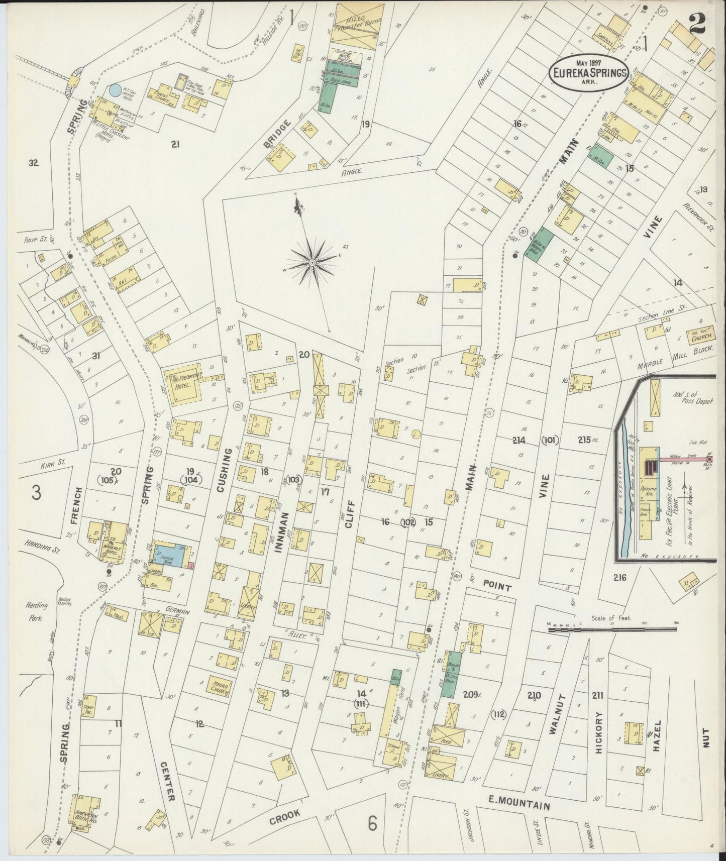 Sanborn Fire Insurance Map from Eureka Springs, Carroll County, Arkansas (1897), Sheet #0002 - Historic Sanborn Fire Insurance Map Print, vintage old map wall art, antique decor, genealogy gift, Arkansas Arkansas map