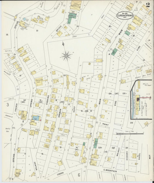 Sanborn Fire Insurance Map from Eureka Springs, Carroll County, Arkansas (1897), Sheet #0002 - Historic Sanborn Fire Insurance Map Print, vintage old map wall art, antique decor, genealogy gift, Arkansas Arkansas map