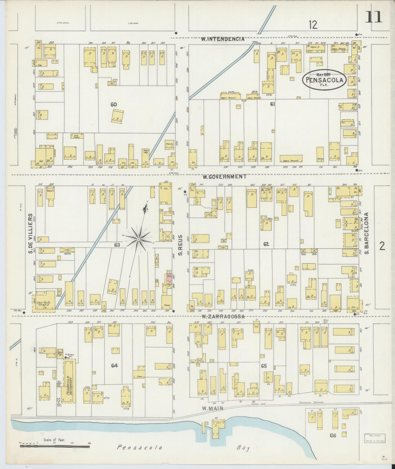 Sanborn Fire Insurance Map from Pensacola, Escambia County, Florida (1897), Sheet #0011 - Complete Map Set gallery image, historic Sanborn map, vintage wall art, Florida Florida