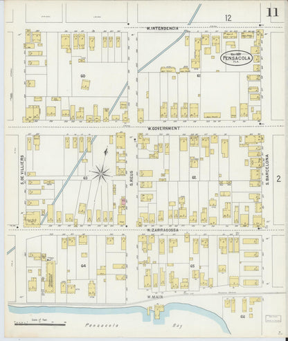 Sanborn Fire Insurance Map from Pensacola, Escambia County, Florida (1897), Sheet #0011 - Complete Map Set gallery image, historic Sanborn map, vintage wall art, Florida Florida