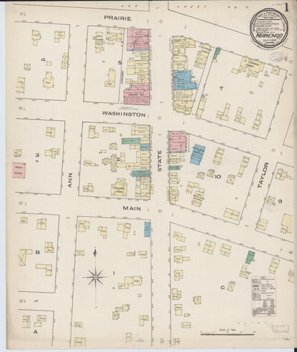 Sanborn Fire Insurance Map from Marengo, McHenry County, Illinois (1885), Sheet #0001 - Complete Map Set gallery image, historic Sanborn map, vintage wall art, Illinois Illinois
