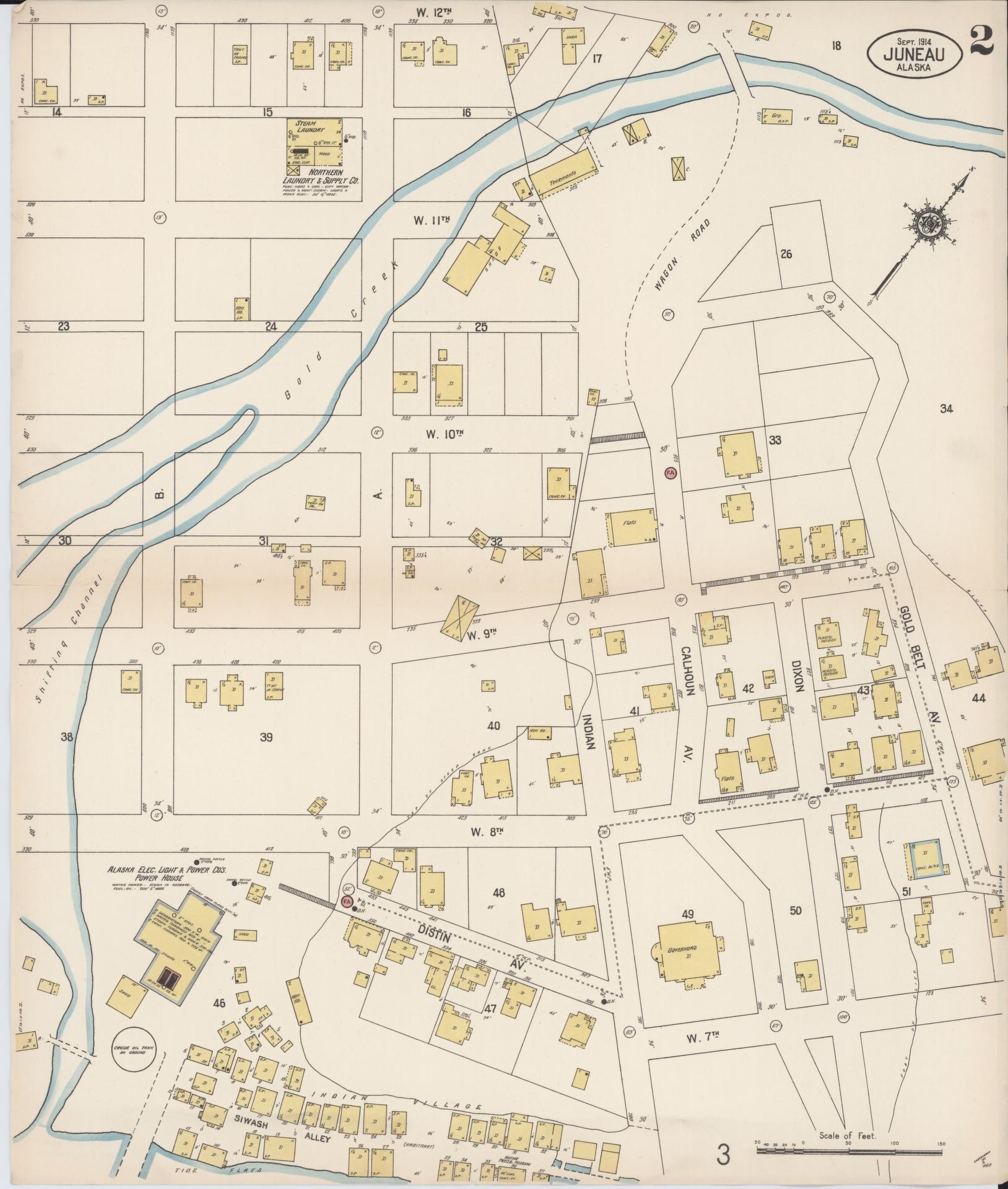 Sanborn Fire Insurance Map from Juneau, Juneau Census Division, Alaska (1914), Sheet #0002 - Complete Map Set gallery image, historic Sanborn map, vintage wall art, Alaska Alaska