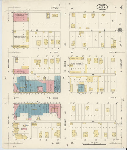 Sanborn Fire Insurance Map from Ada, Pontotoc County, Oklahoma (1913), Sheet #0004 - Complete Map Set gallery image, historic Sanborn map, vintage wall art, Oklahoma Oklahoma