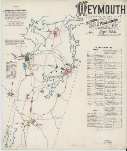Sanborn Fire Insurance Map from Weymouth, Norfolk County, Massachusetts (1888), Sheet #0001 - Complete Map Set gallery image, historic Sanborn map, vintage wall art, Massachusetts Massachusetts