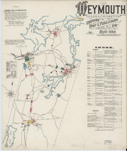 Sanborn Fire Insurance Map from Weymouth, Norfolk County, Massachusetts (1888), Sheet #0001 - Complete Map Set gallery image, historic Sanborn map, vintage wall art, Massachusetts Massachusetts