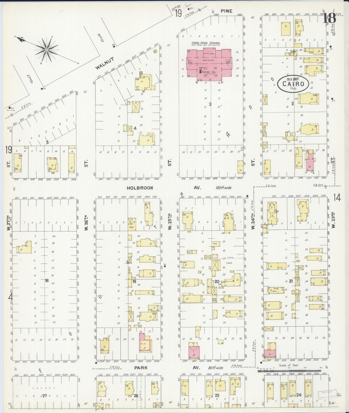 Sanborn Fire Insurance Map from Cairo, Alexander County, Illinois (1907), Sheet #0018 - Historic Sanborn Fire Insurance Map Print, vintage old map wall art, antique decor, genealogy gift, Illinois Illinois map