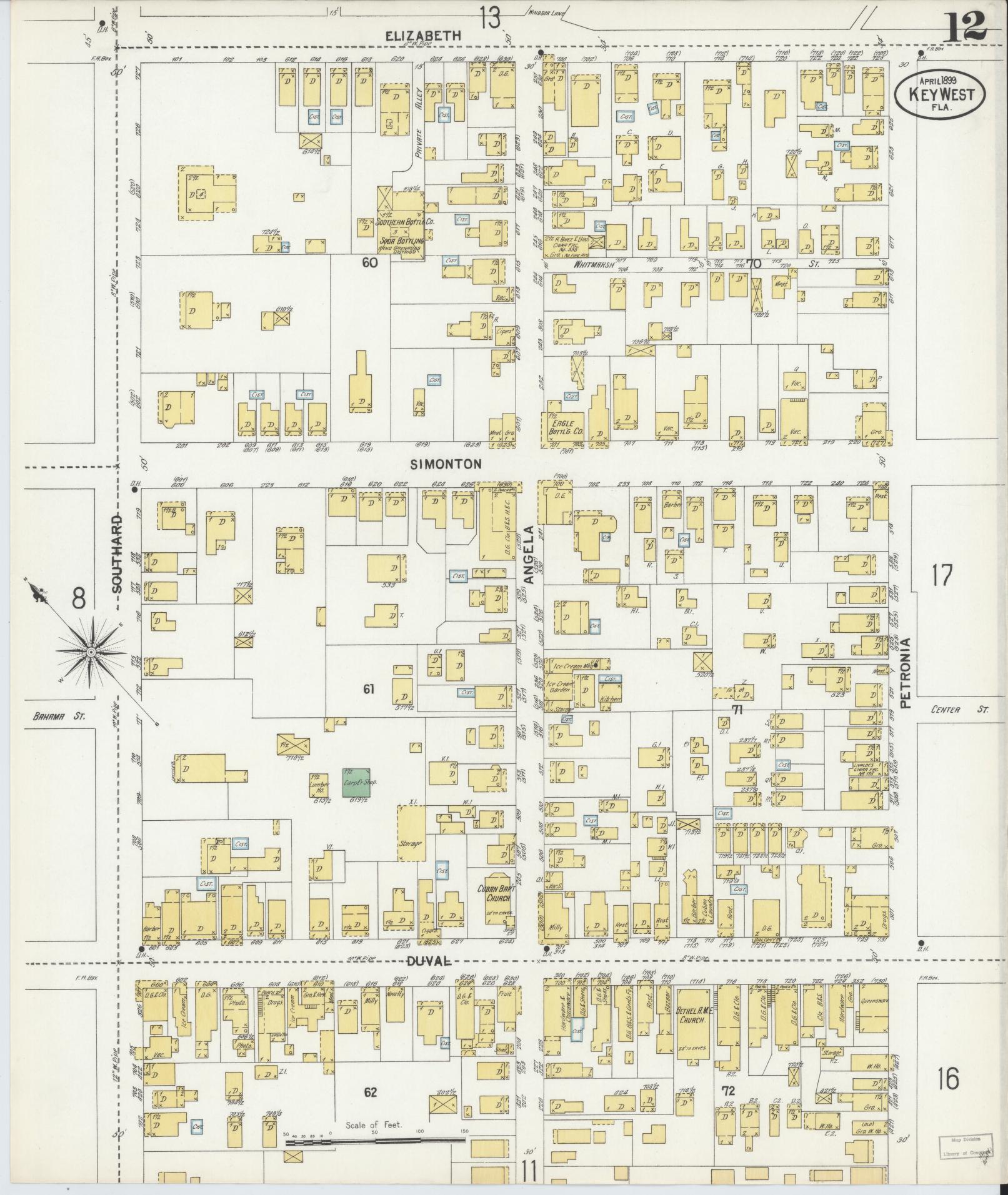 Sanborn Fire Insurance Map from Key West, Monroe County, Florida (1899), Sheet #0012 - Complete Map Set gallery image, historic Sanborn map, vintage wall art, Florida Florida